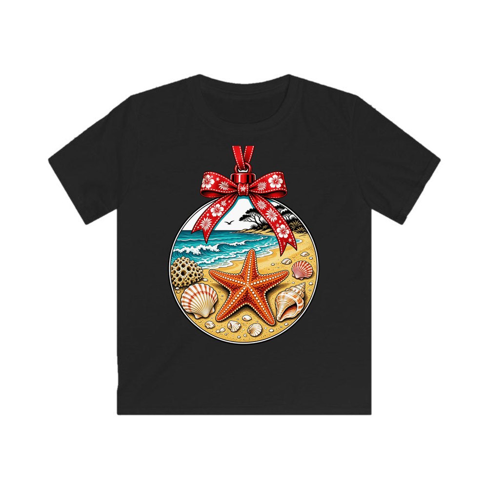 Aussie Beach Christmas Bauble personalised kids Christmas tee in black