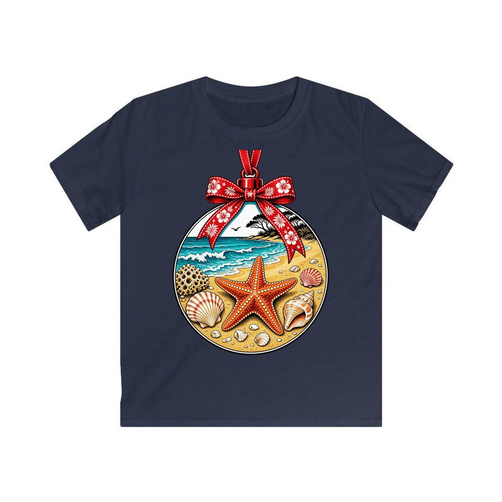 Aussie Beach Christmas Bauble personalised kids Christmas tee in navy
