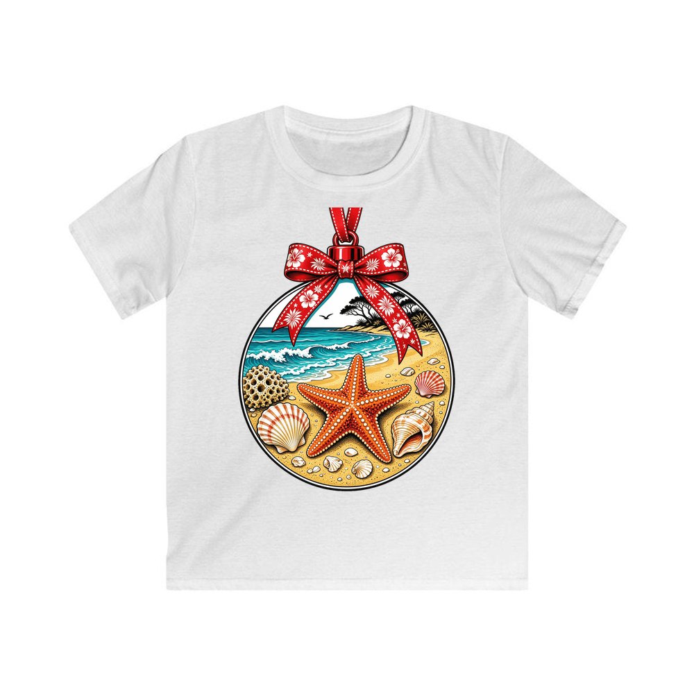 Aussie Beach Christmas Bauble personalised kids Christmas tee in white