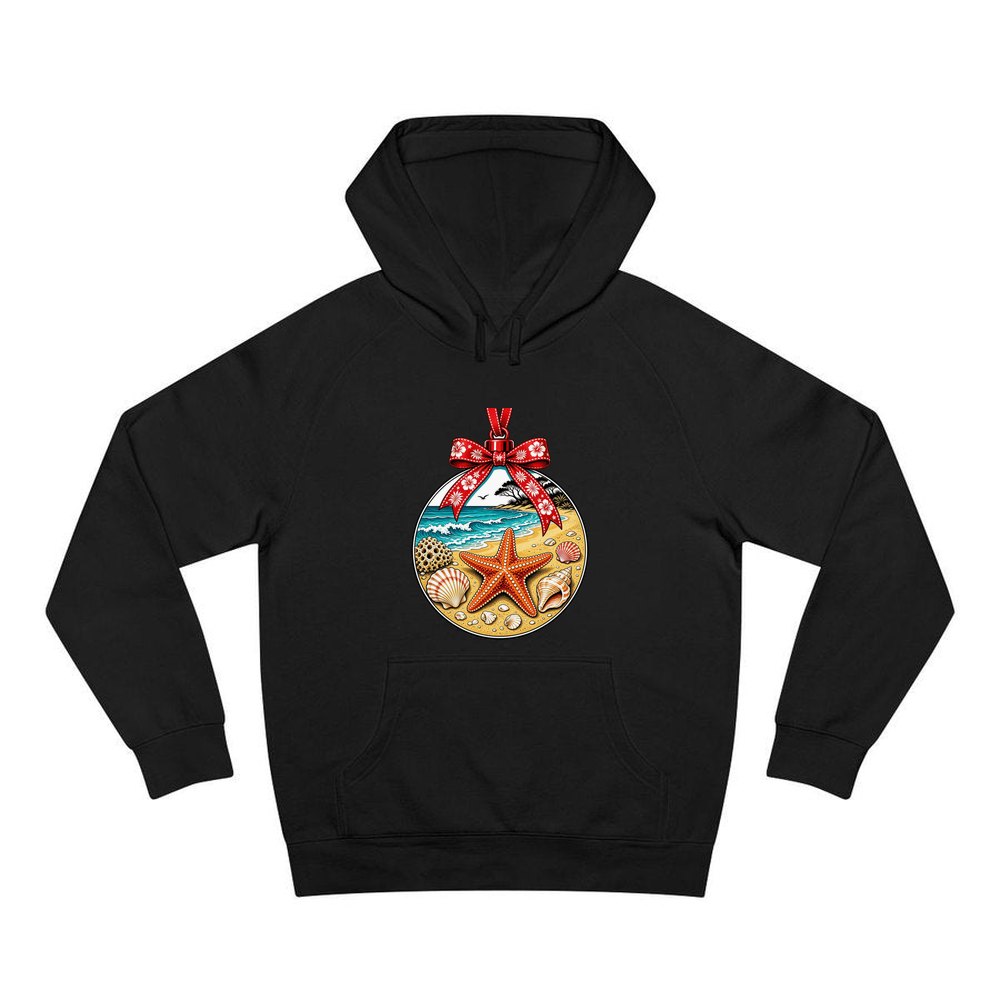 Aussie Beach Christmas Bauble personalised Christmas hoodie in black