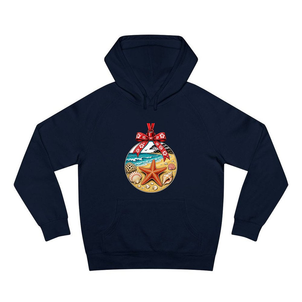 Aussie Beach Christmas Bauble personalised Christmas hoodie in navy
