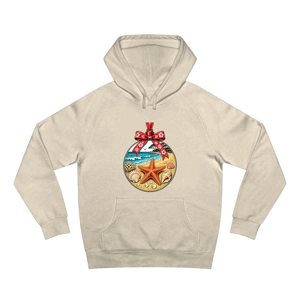 Aussie Beach Christmas Bauble personalised Christmas hoodie in sand