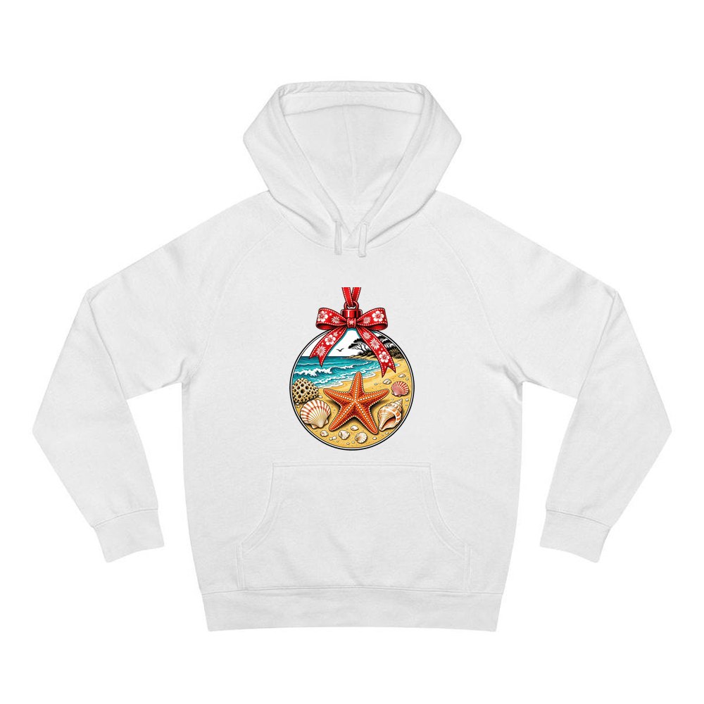 Aussie Beach Christmas Bauble personalised Christmas hoodie in white