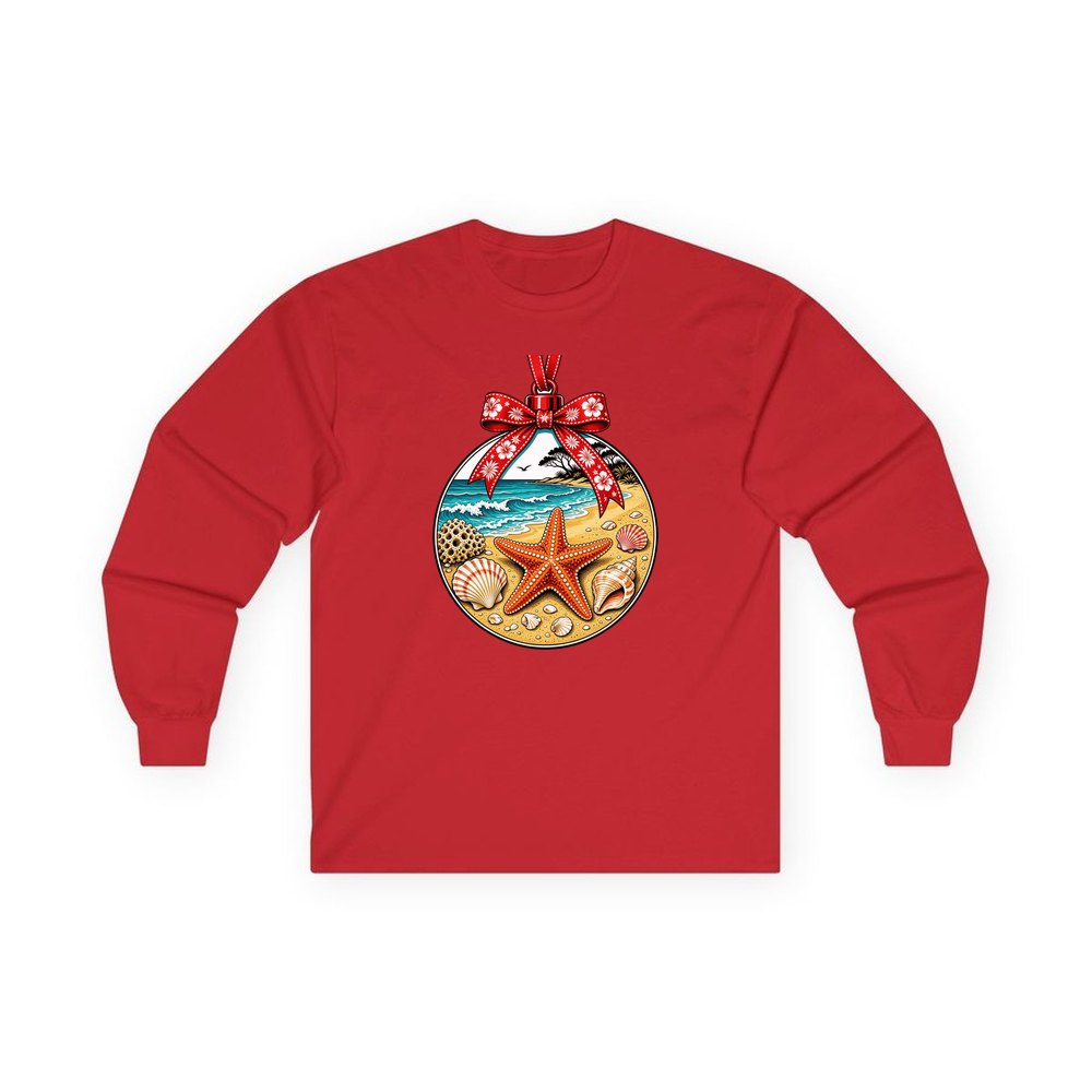 Aussie Beach Christmas Bauble personalised long sleeve Christmas T-shirt in red