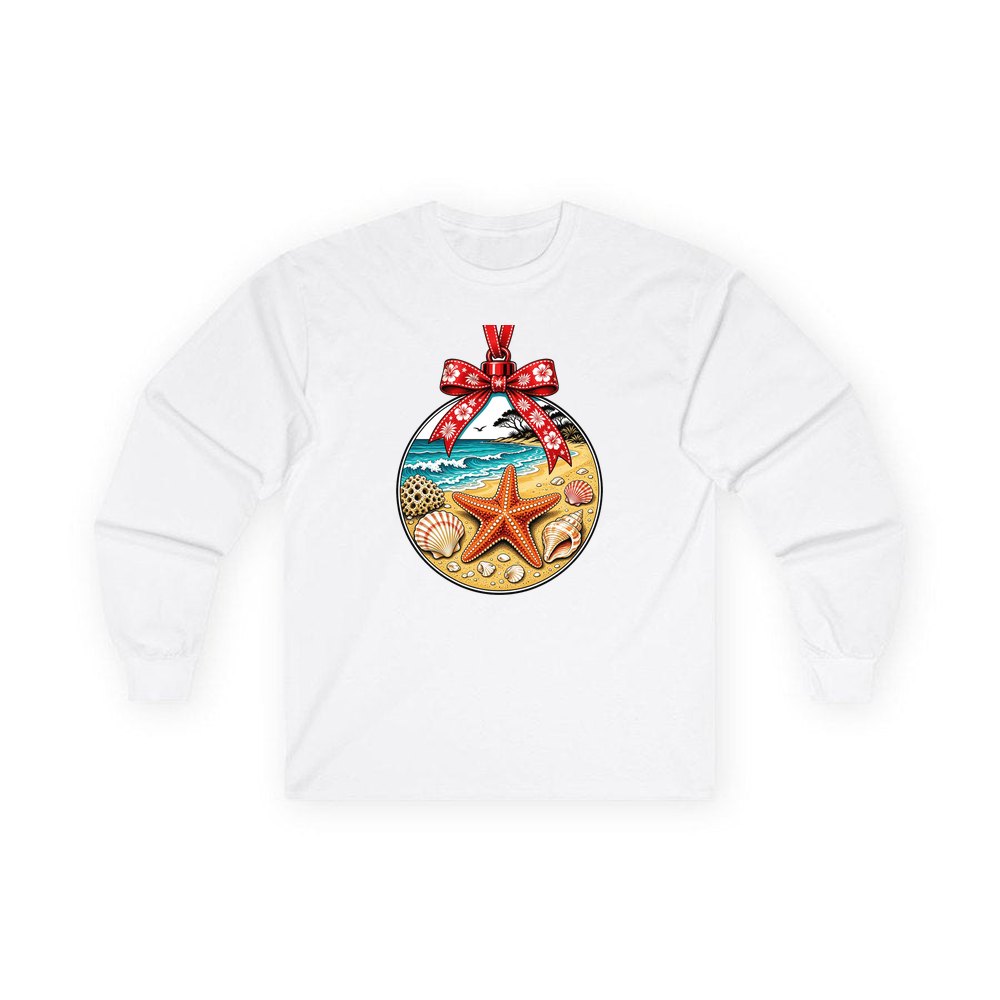 Aussie Beach Christmas Bauble personalised long sleeve Christmas T-shirt in white