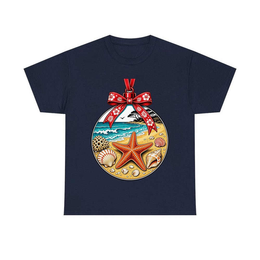Aussie Beach Christmas Bauble personalised Christmas T-shirt in navy