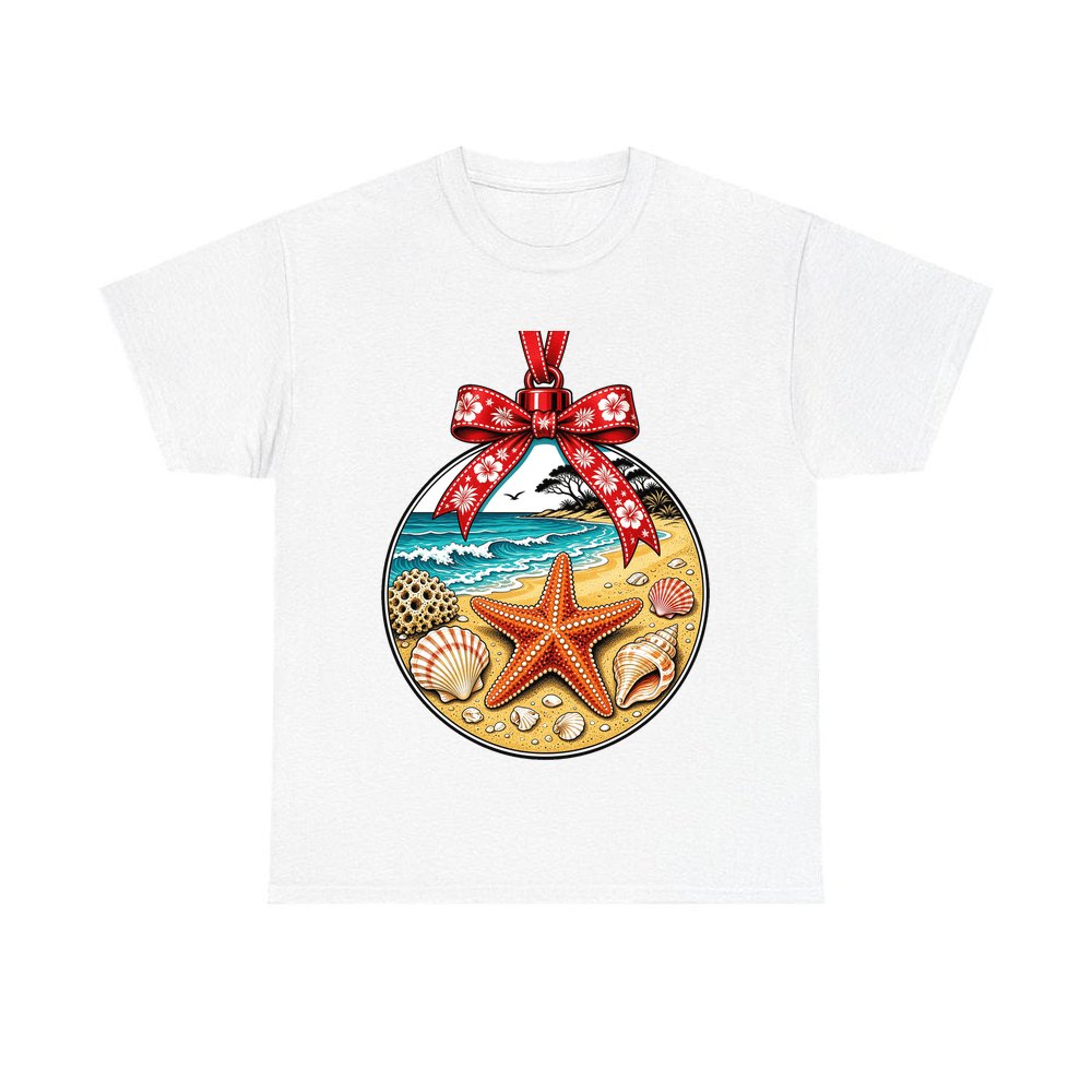 Aussie Beach Christmas Bauble personalised Christmas T-shirt in white