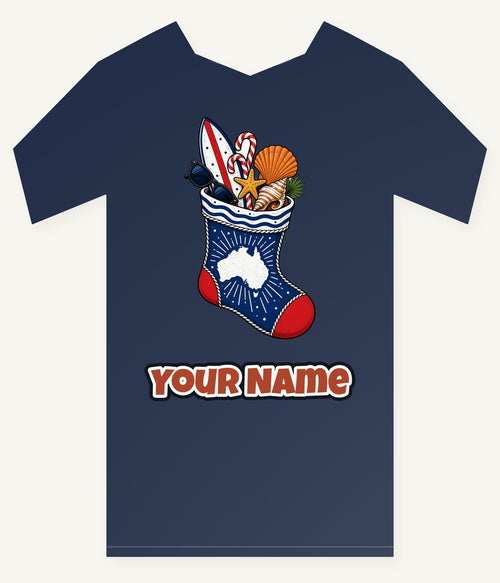 Aussie Beach Christmas Stocking Personalised Kids Tee and Baby Bodysuit