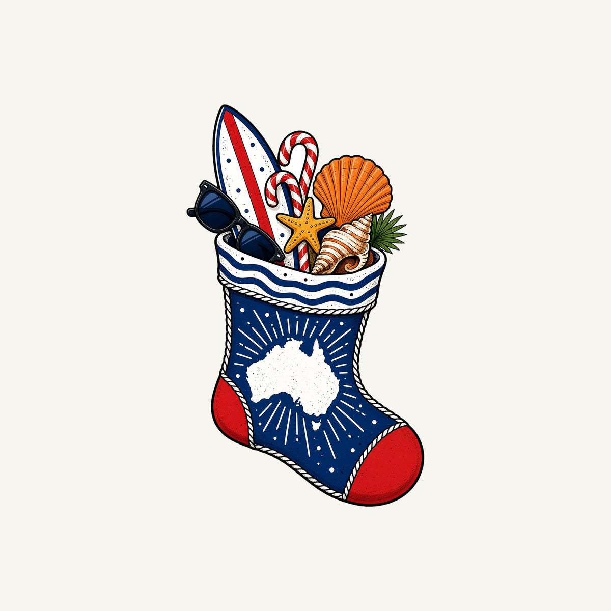Aussie Beach Christmas Stocking Personalised Kids Tee and Baby Bodysuit