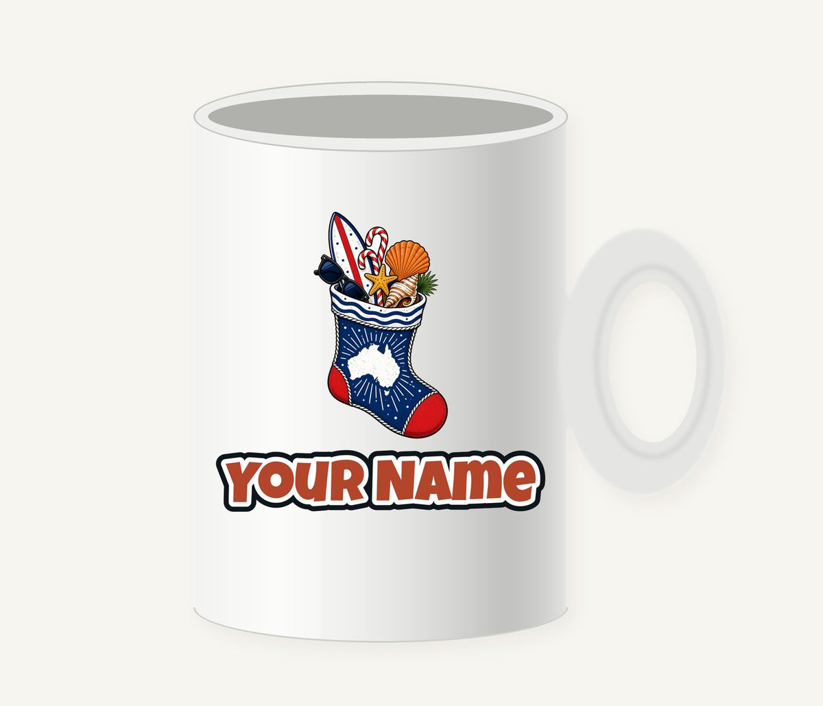 Aussie Beach Christmas Stocking Personalised Christmas Mug