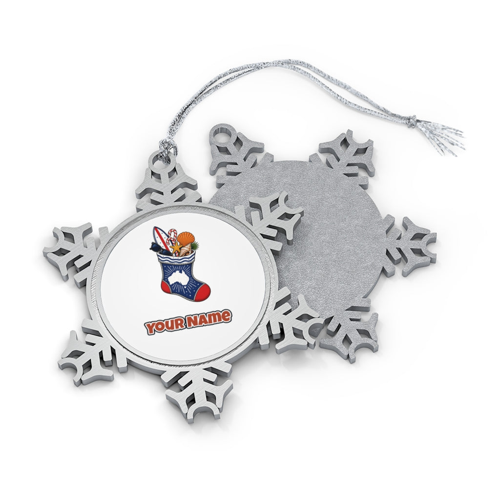 Aussie Beach Christmas Stocking Personalised Pewter Christmas Ornament