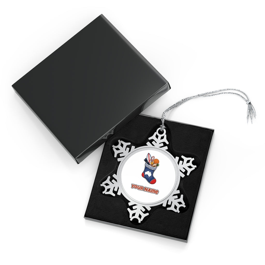Aussie Beach Christmas Stocking Personalised Pewter Christmas Ornament