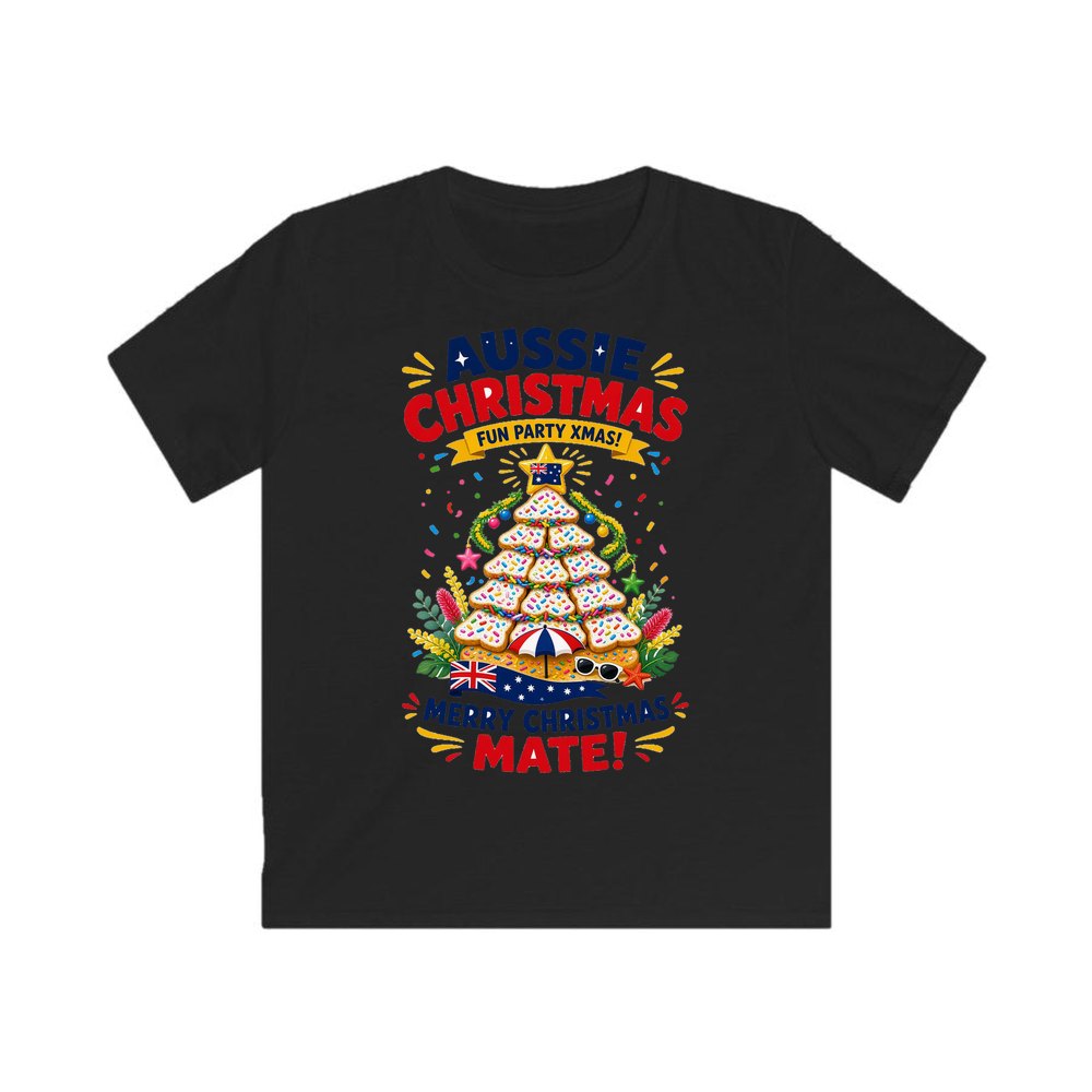 Aussie Christmas Cookie Tree personalised kids Christmas tee in black