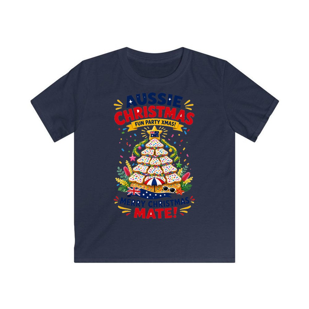 Aussie Christmas Cookie Tree personalised kids Christmas tee in navy