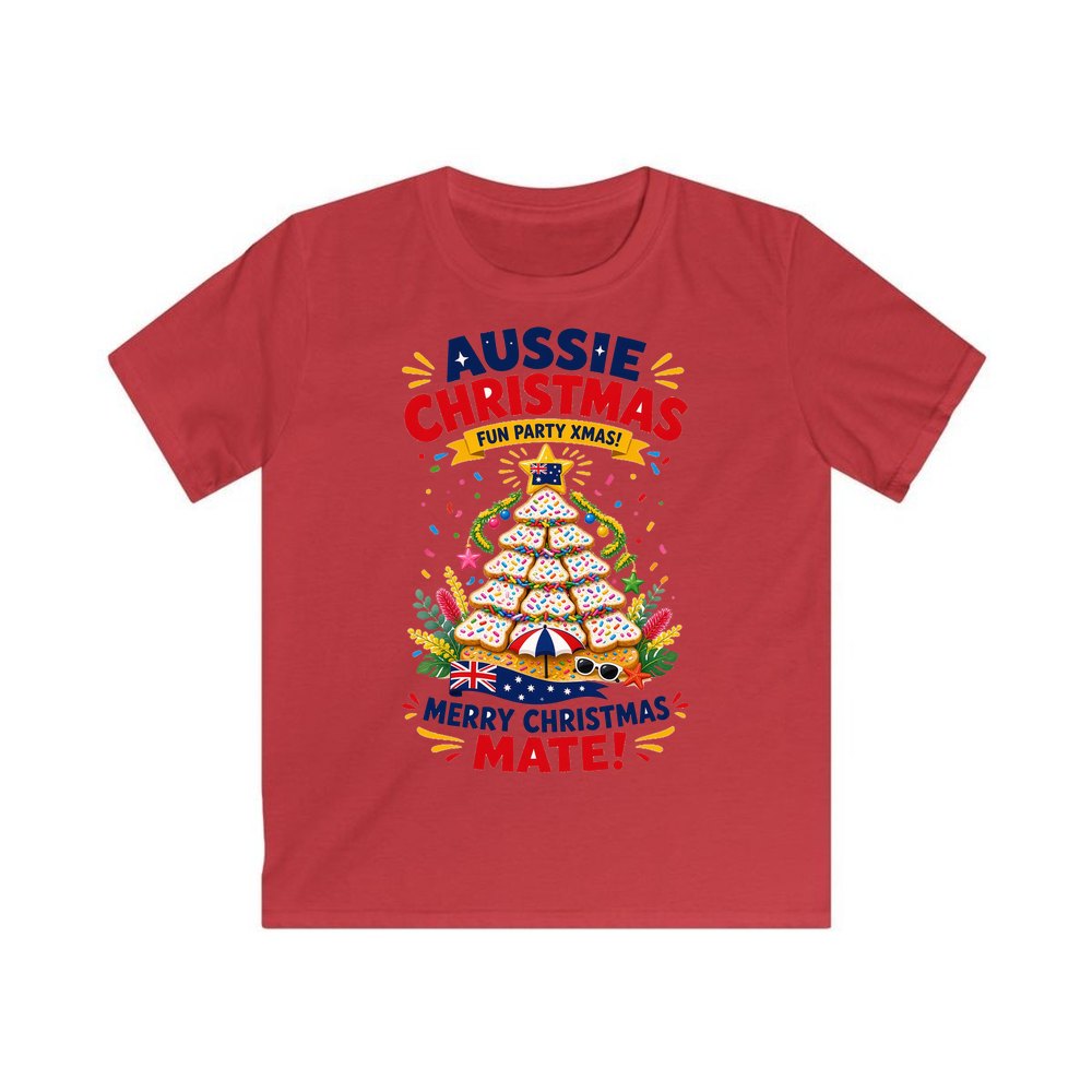 Aussie Christmas Cookie Tree personalised kids Christmas tee in red
