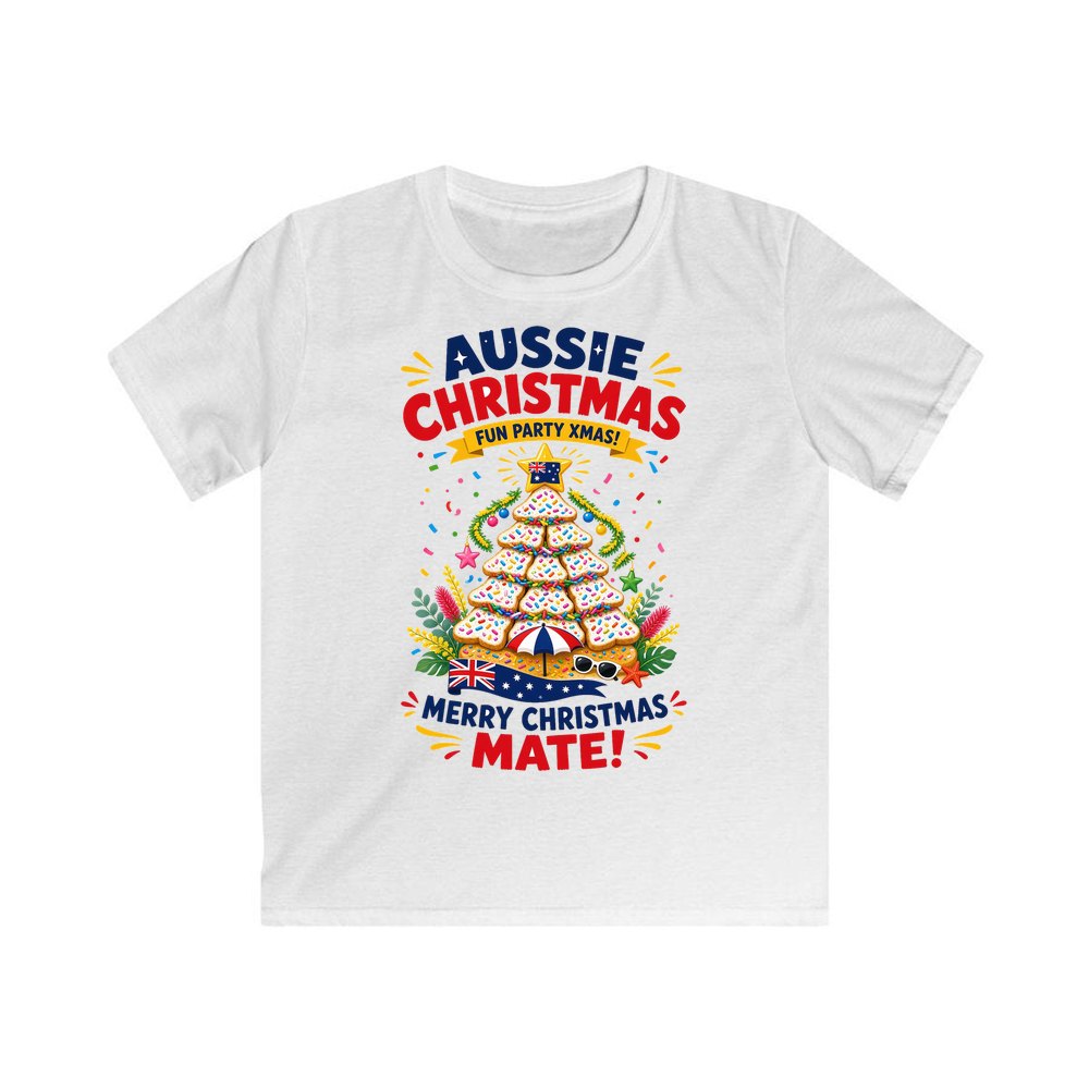 Aussie Christmas Cookie Tree personalised kids Christmas tee in white