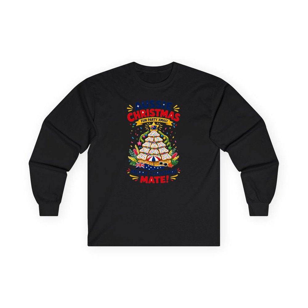 Aussie Christmas Cookie Tree personalised long sleeve Christmas T-shirt in black