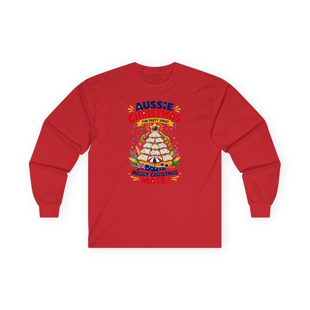 Aussie Christmas Cookie Tree personalised long sleeve Christmas T-shirt in red