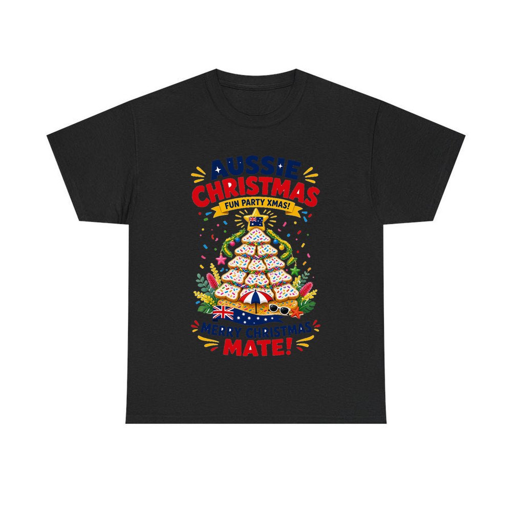 Aussie Christmas Cookie Tree personalised Christmas T-shirt in black