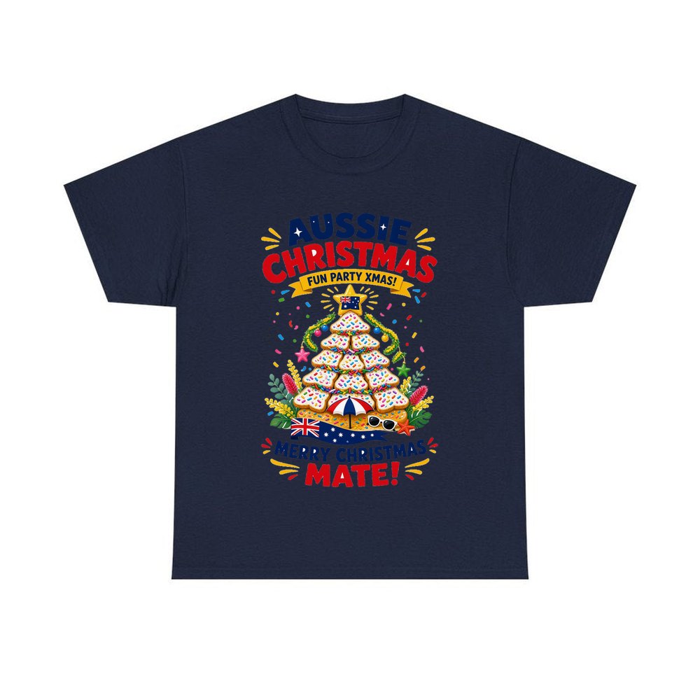 Aussie Christmas Cookie Tree personalised Christmas T-shirt in navy