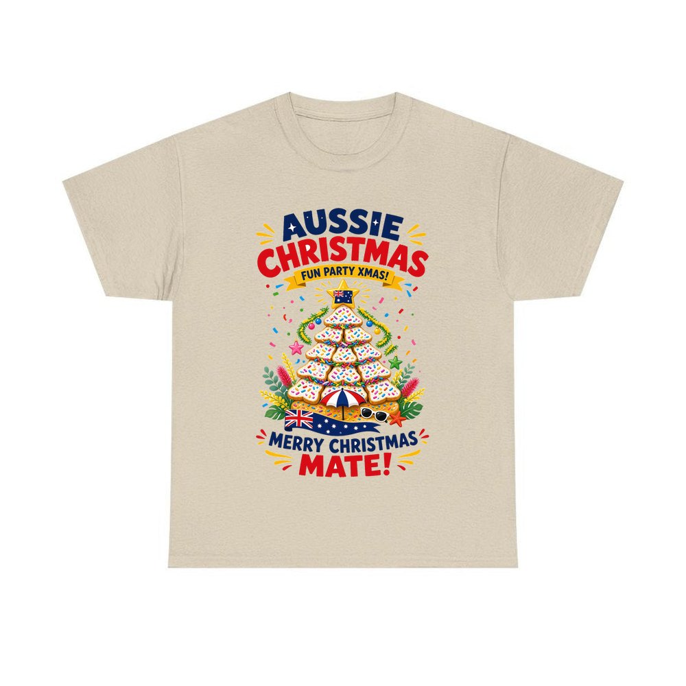 Aussie Christmas Cookie Tree personalised Christmas T-shirt in sand