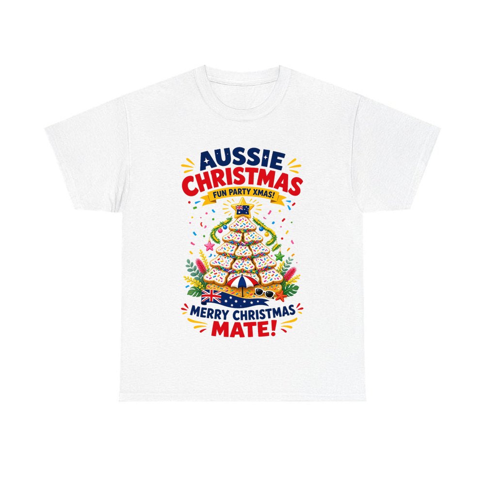 Aussie Christmas Cookie Tree personalised Christmas T-shirt in white