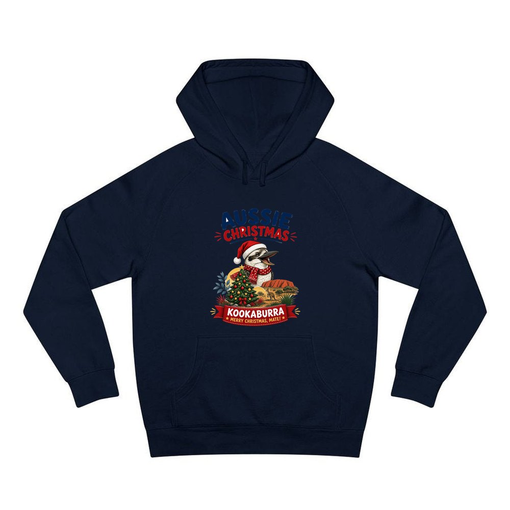 Aussie Kookaburra Christmas personalised Christmas hoodie in navy