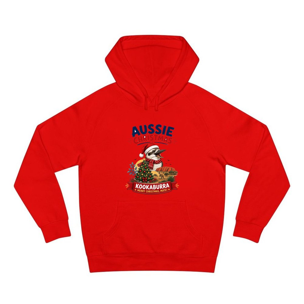 Aussie Kookaburra Christmas personalised Christmas hoodie in red