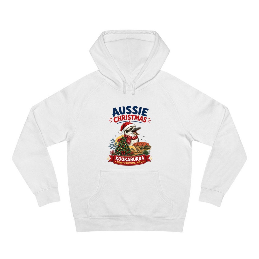 Aussie Kookaburra Christmas personalised Christmas hoodie in white