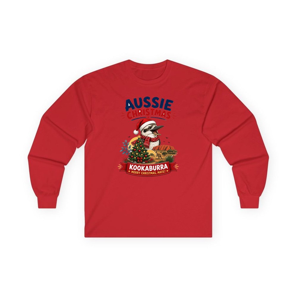 Aussie Kookaburra Christmas personalised long sleeve Christmas T-shirt in red