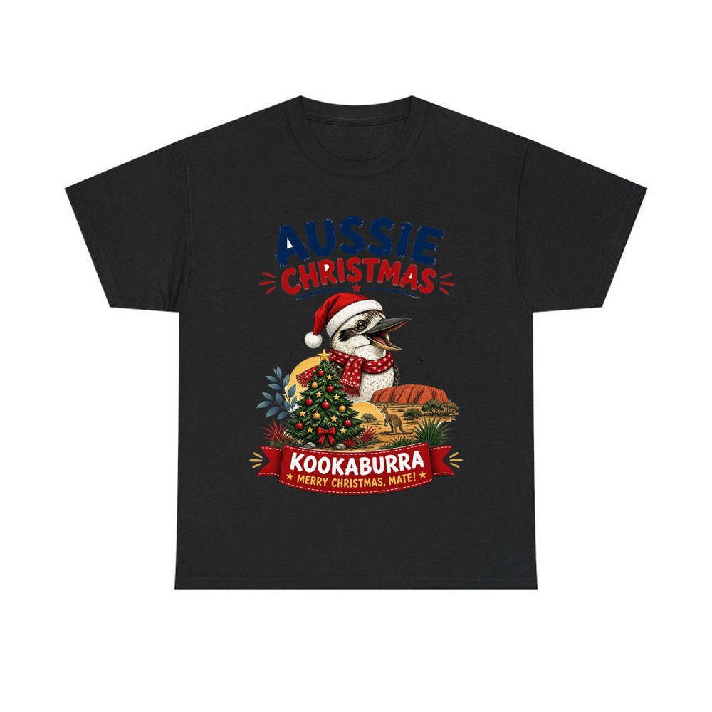 Aussie Kookaburra Christmas personalised Christmas T-shirt in black