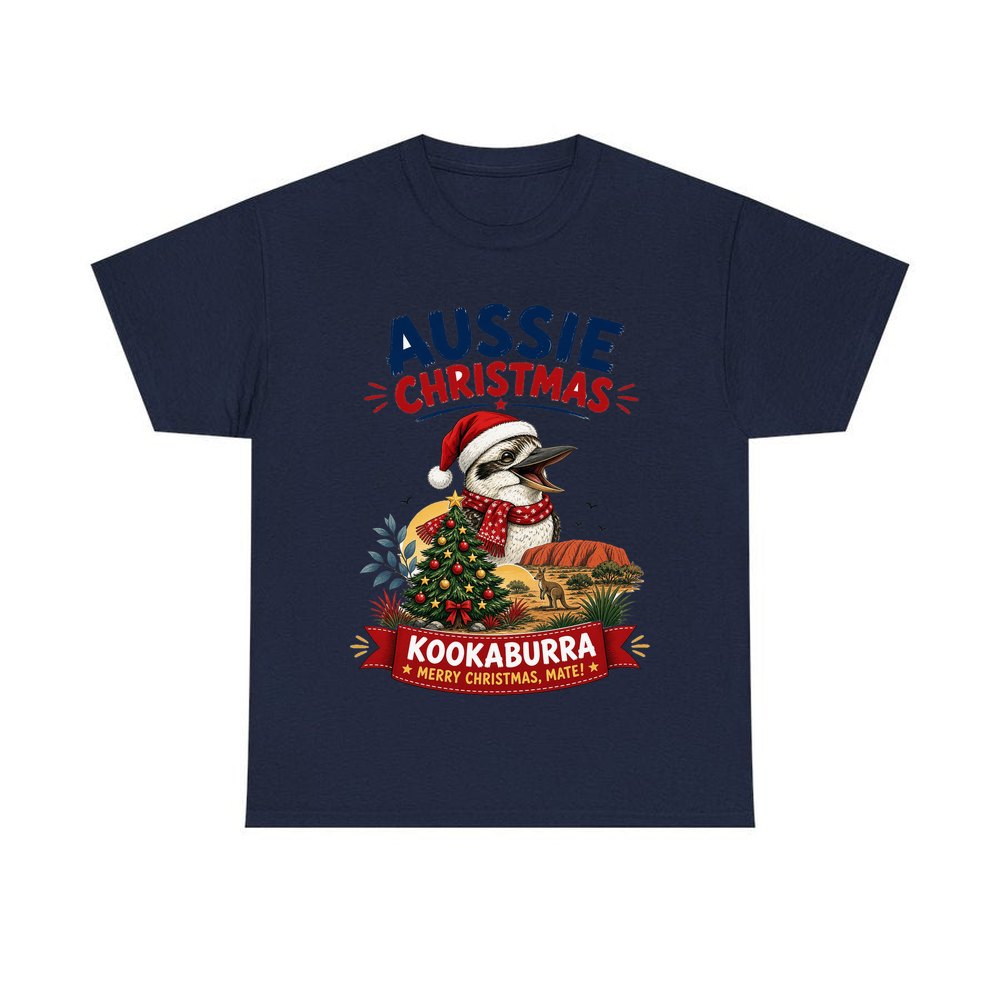 Aussie Kookaburra Christmas personalised Christmas T-shirt in navy