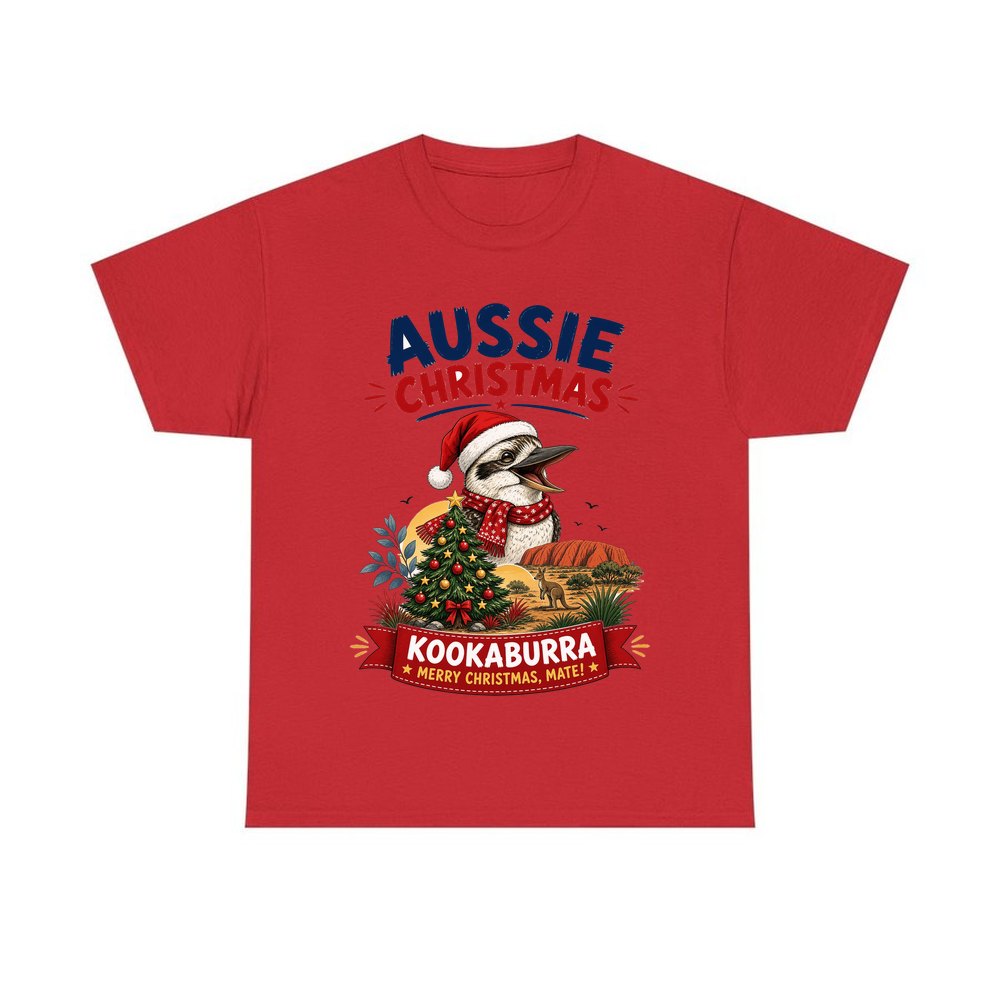 Aussie Kookaburra Christmas personalised Christmas T-shirt in red