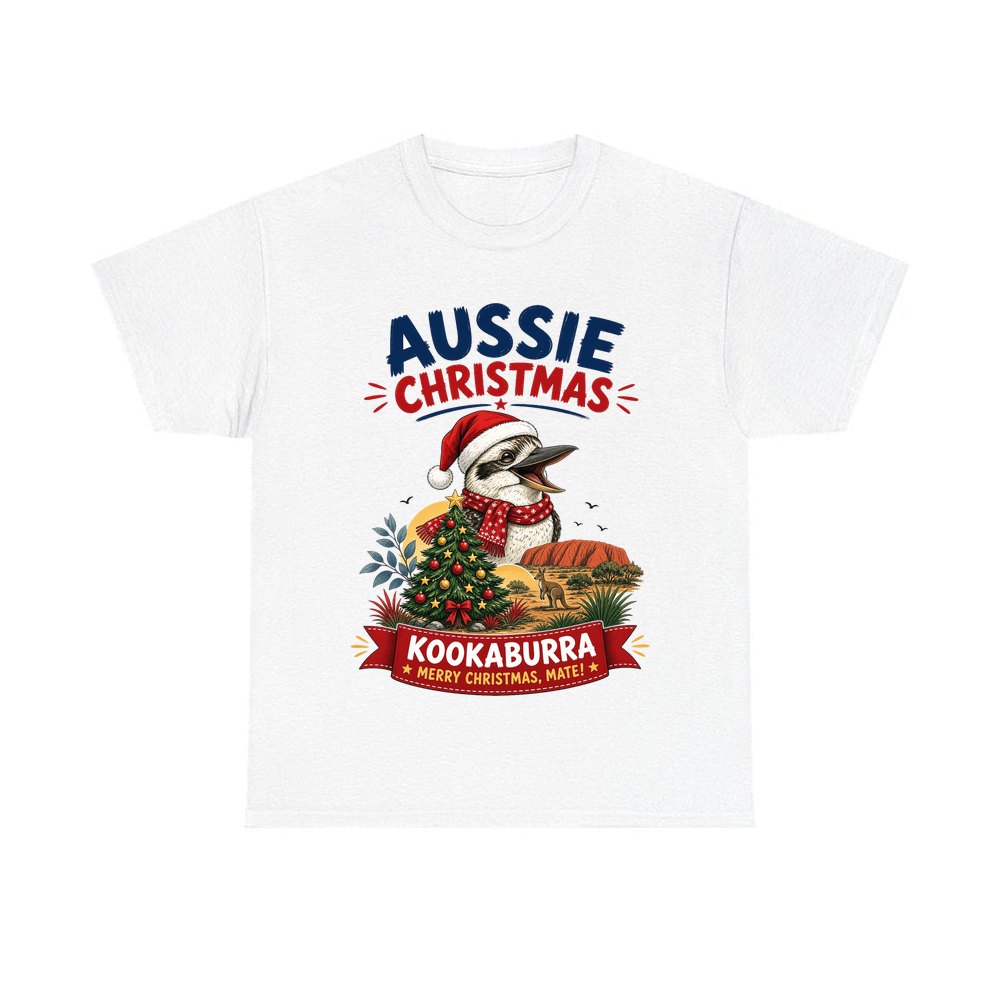Aussie Kookaburra Christmas personalised Christmas T-shirt in white