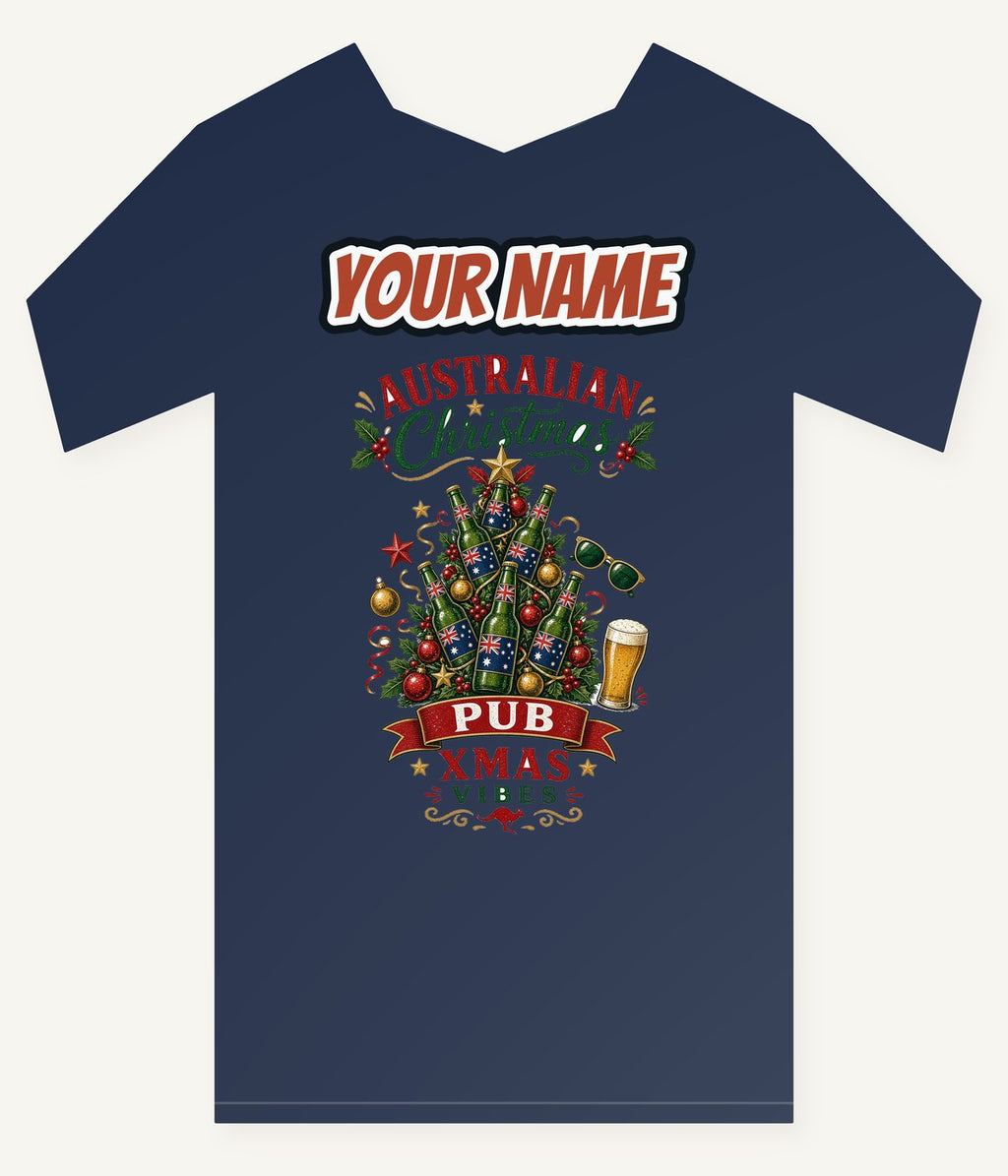 Aussie Pub Christmas Tree Personalised Kids and Baby Christmas Tee
