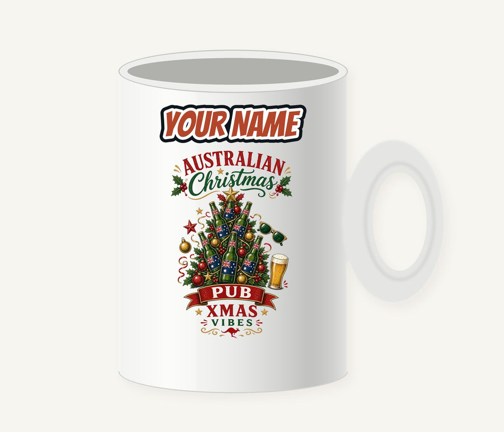 Aussie Pub Christmas Tree Personalised Christmas Mug