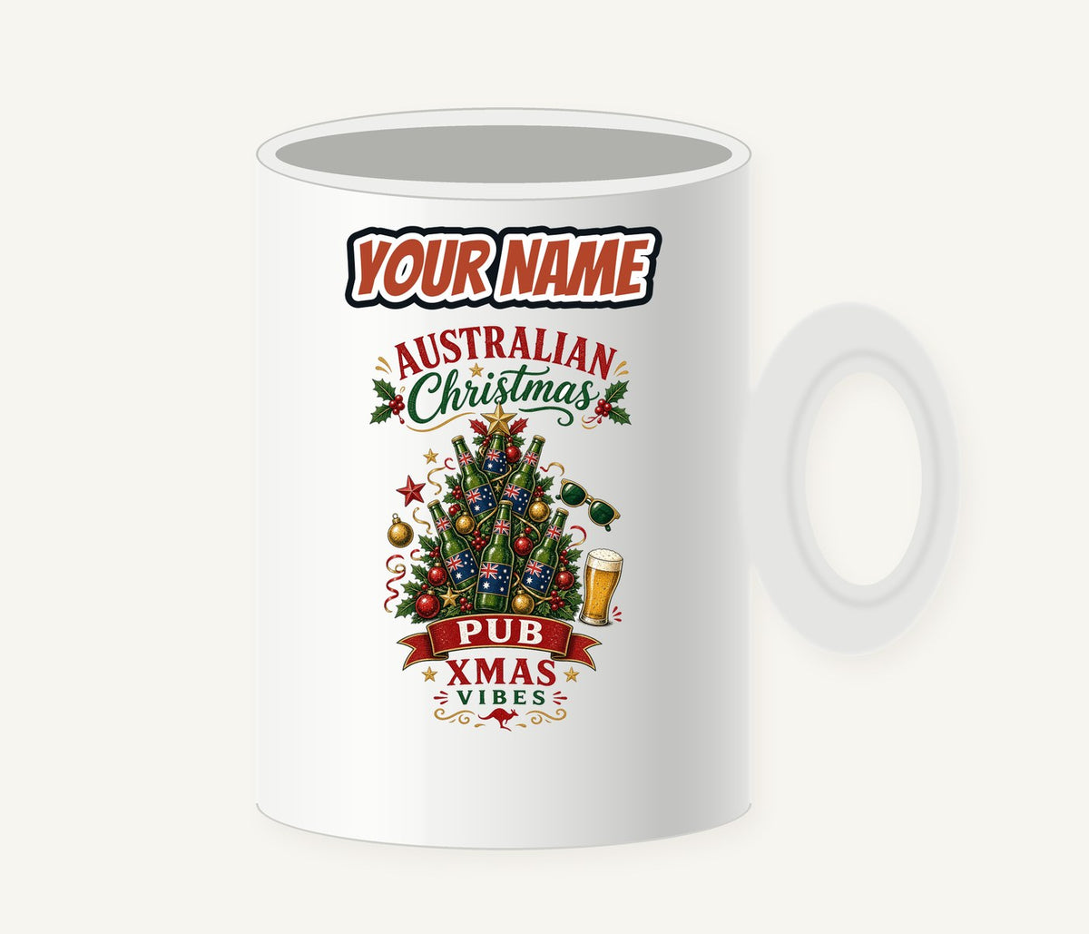 Aussie Pub Christmas Tree Personalised Christmas Mug