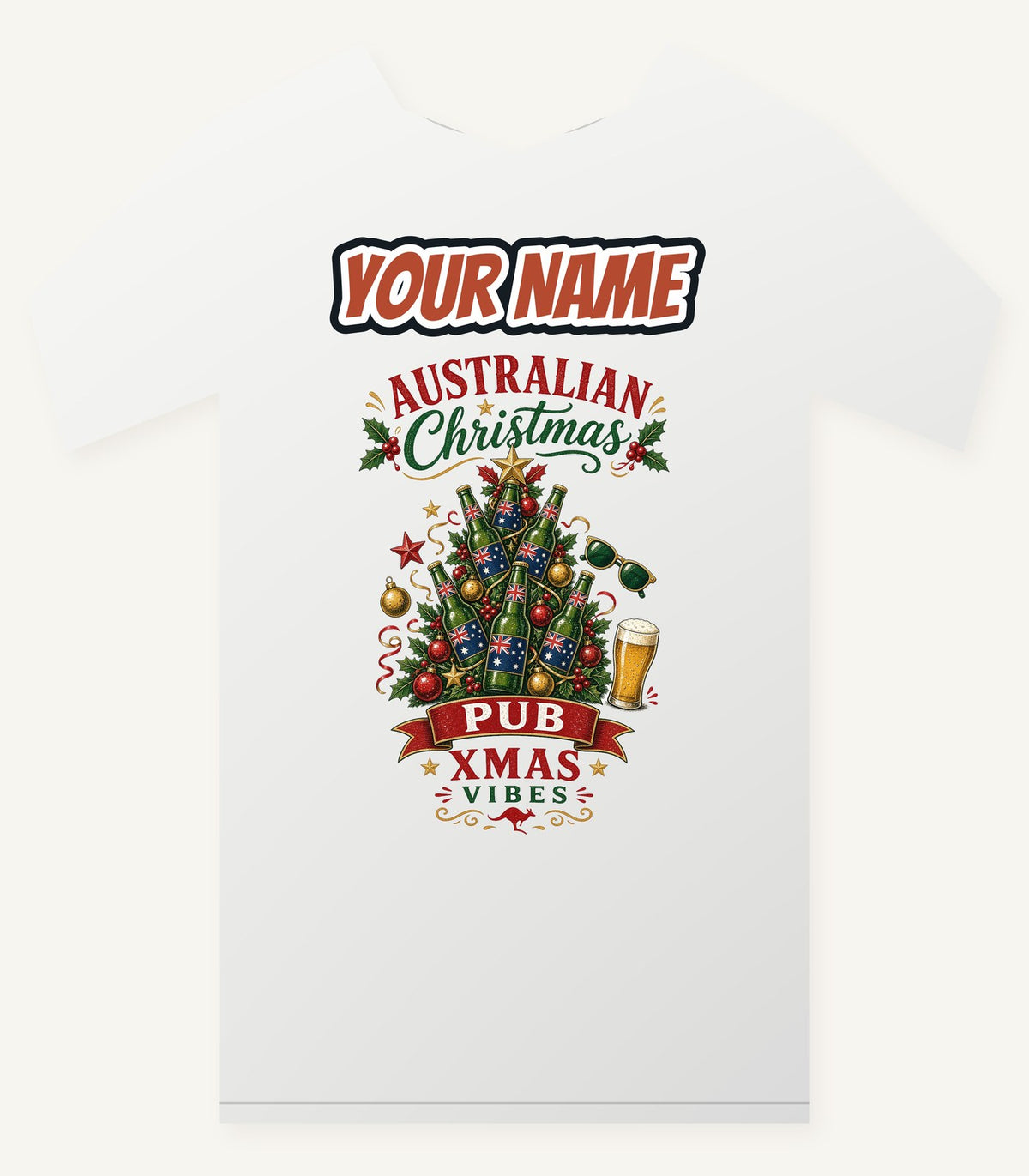 Aussie Pub Christmas Tree Personalised Christmas T-Shirt and Hoodie