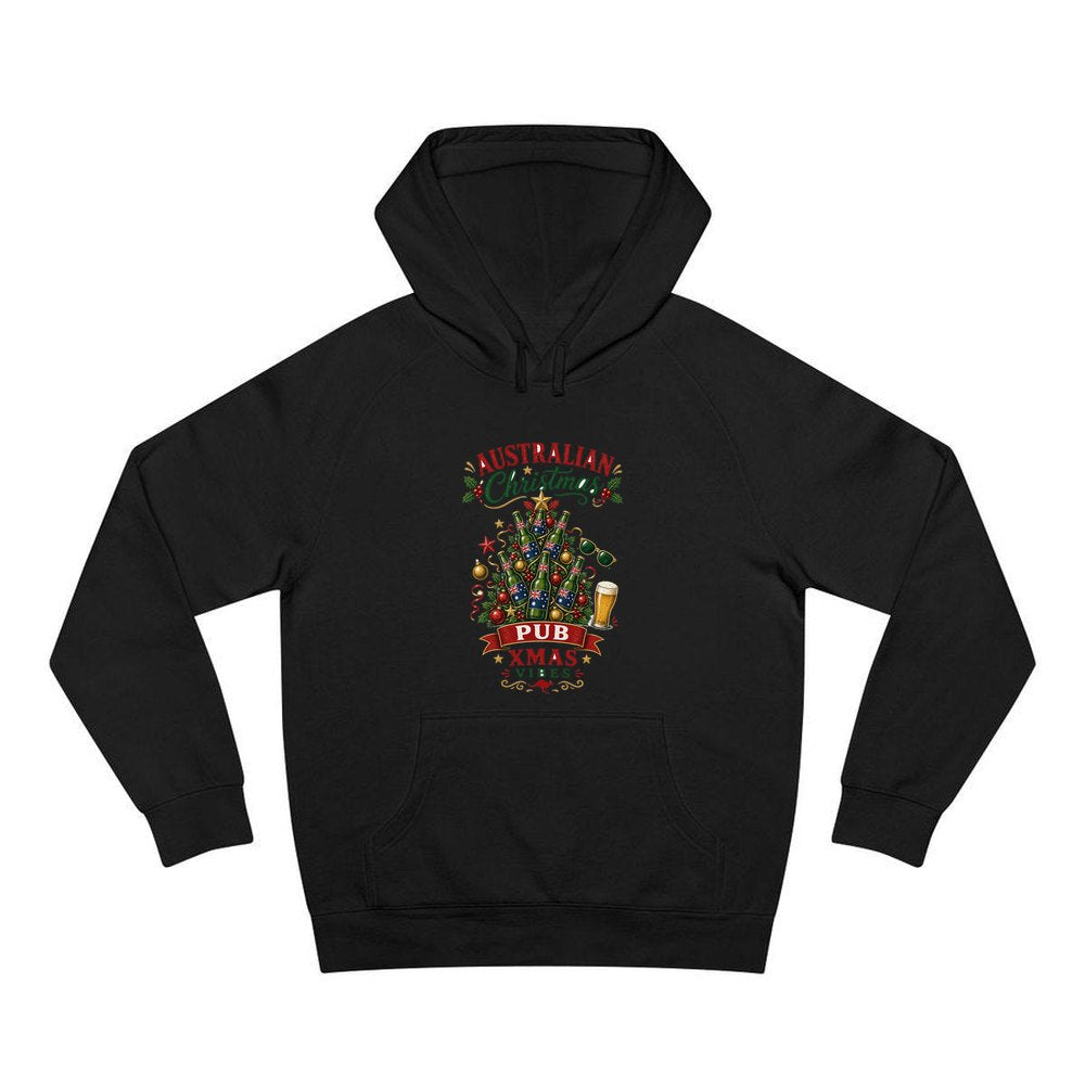 Aussie Pub Christmas Tree personalised Christmas hoodie in black