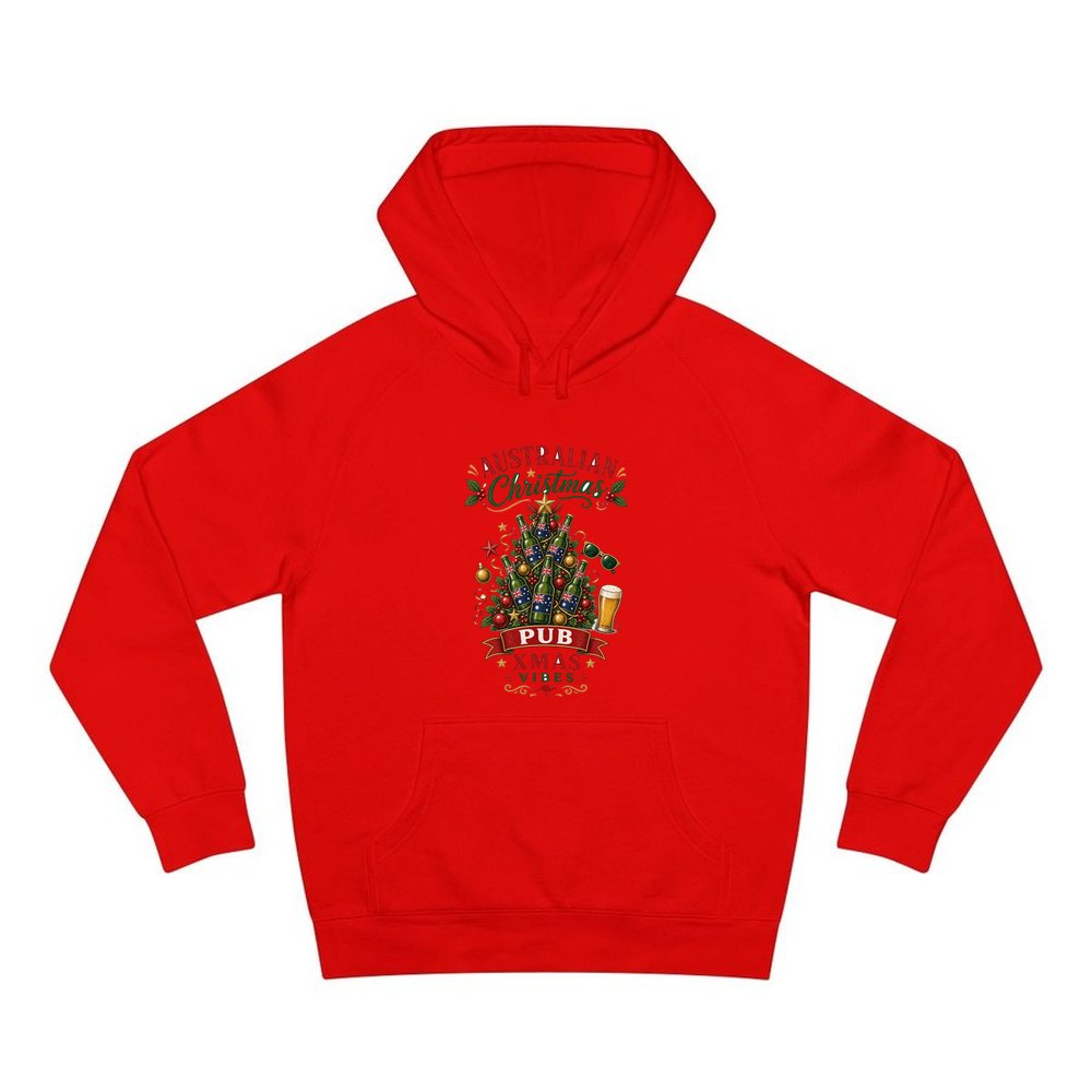 Aussie Pub Christmas Tree personalised Christmas hoodie in red