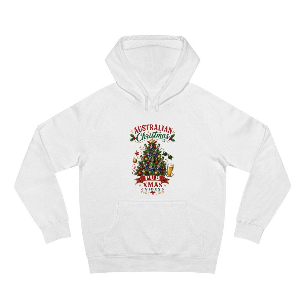Aussie Pub Christmas Tree personalised Christmas hoodie in white