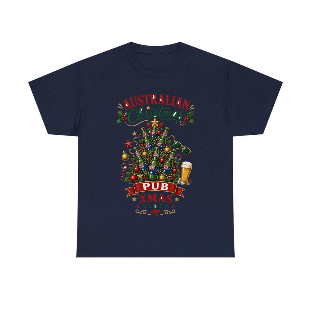 Aussie Pub Christmas Tree personalised Christmas T-shirt in navy