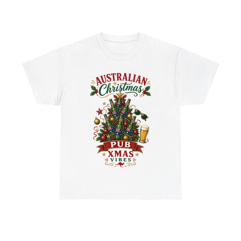 Aussie Pub Christmas Tree personalised Christmas T-shirt in white
