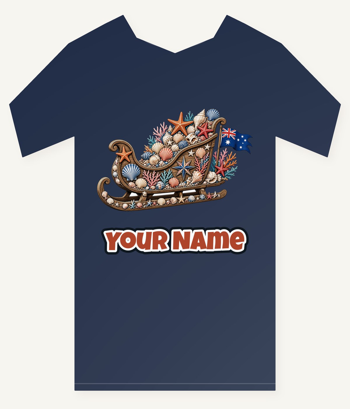 Aussie Seashell Christmas Sleigh Personalised Kids Tee and Baby Bodysuit