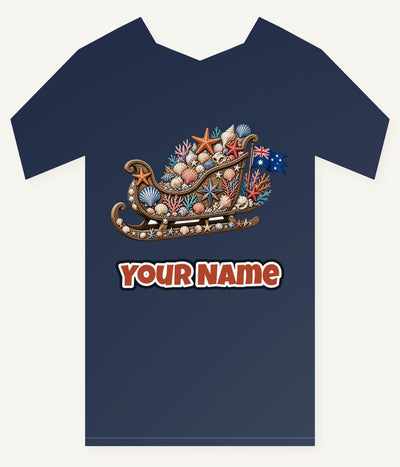 Aussie Seashell Christmas Sleigh Personalised Kids Tee and Baby Bodysuit
