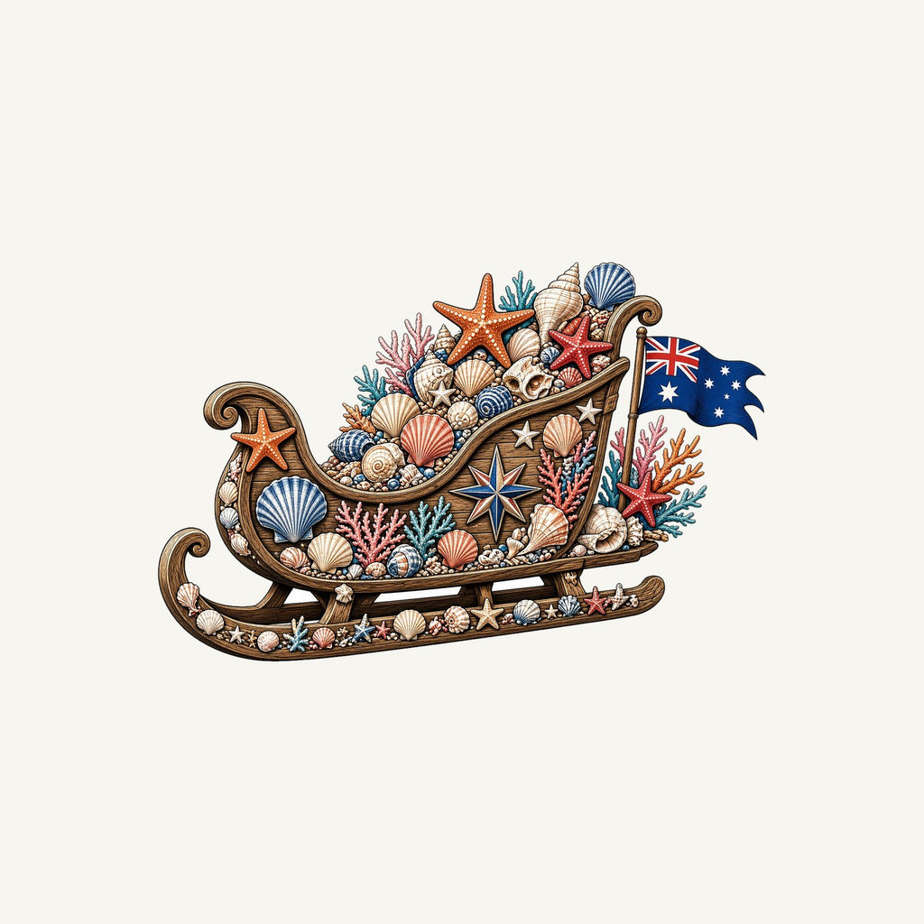 Aussie Seashell Christmas Sleigh Personalised Kids Tee and Baby Bodysuit