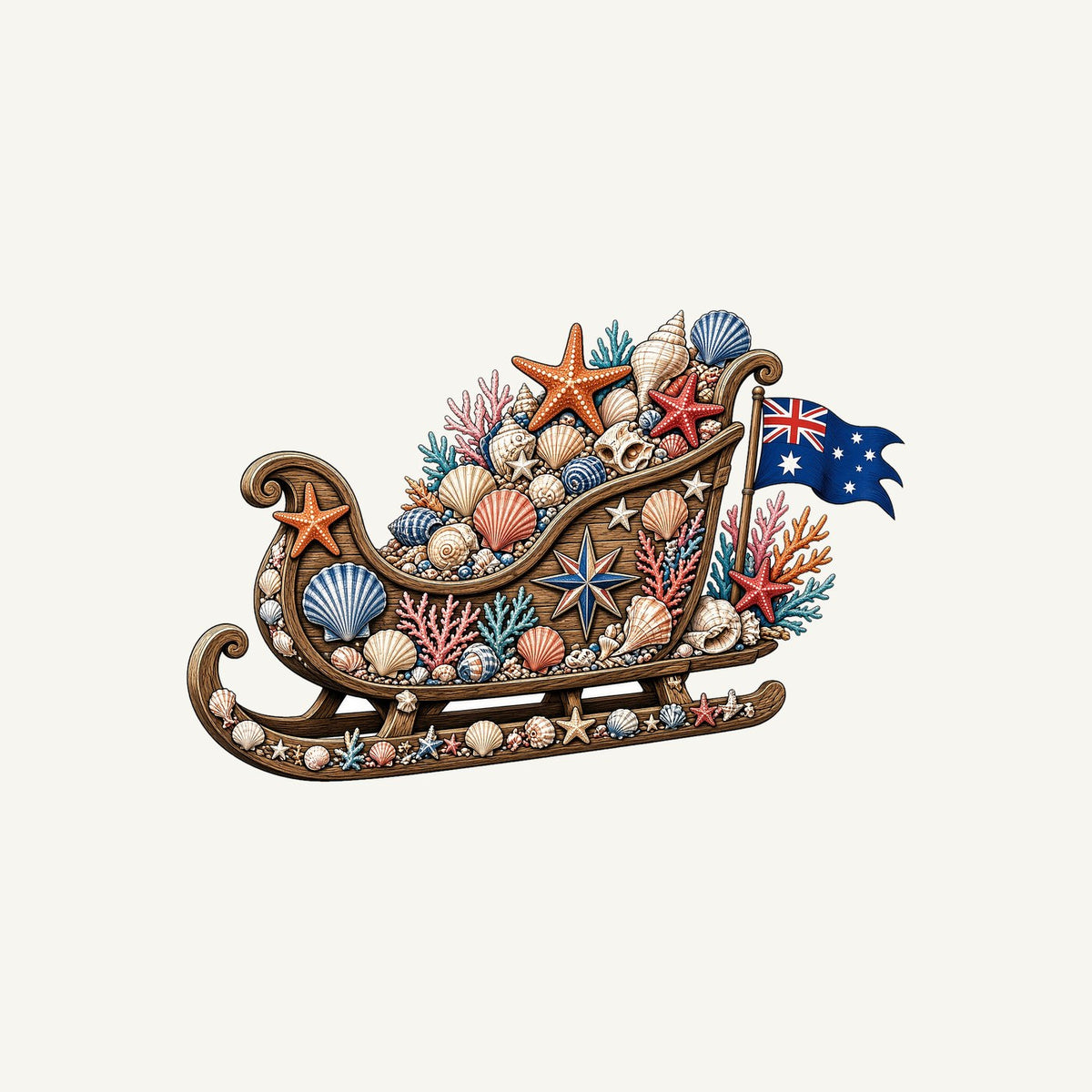Aussie Seashell Christmas Sleigh Personalised Kids Tee and Baby Bodysuit