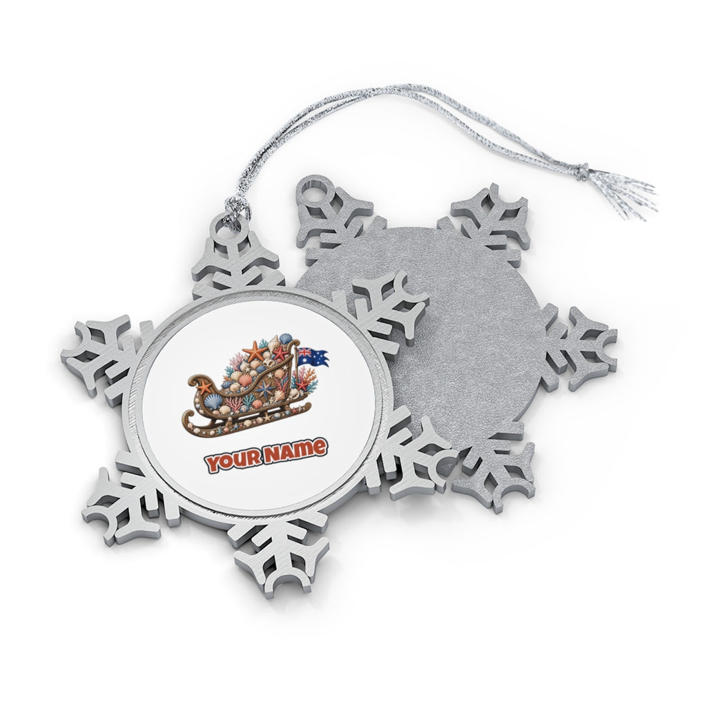 Aussie Seashell Christmas Sleigh Personalised Pewter Christmas Ornament