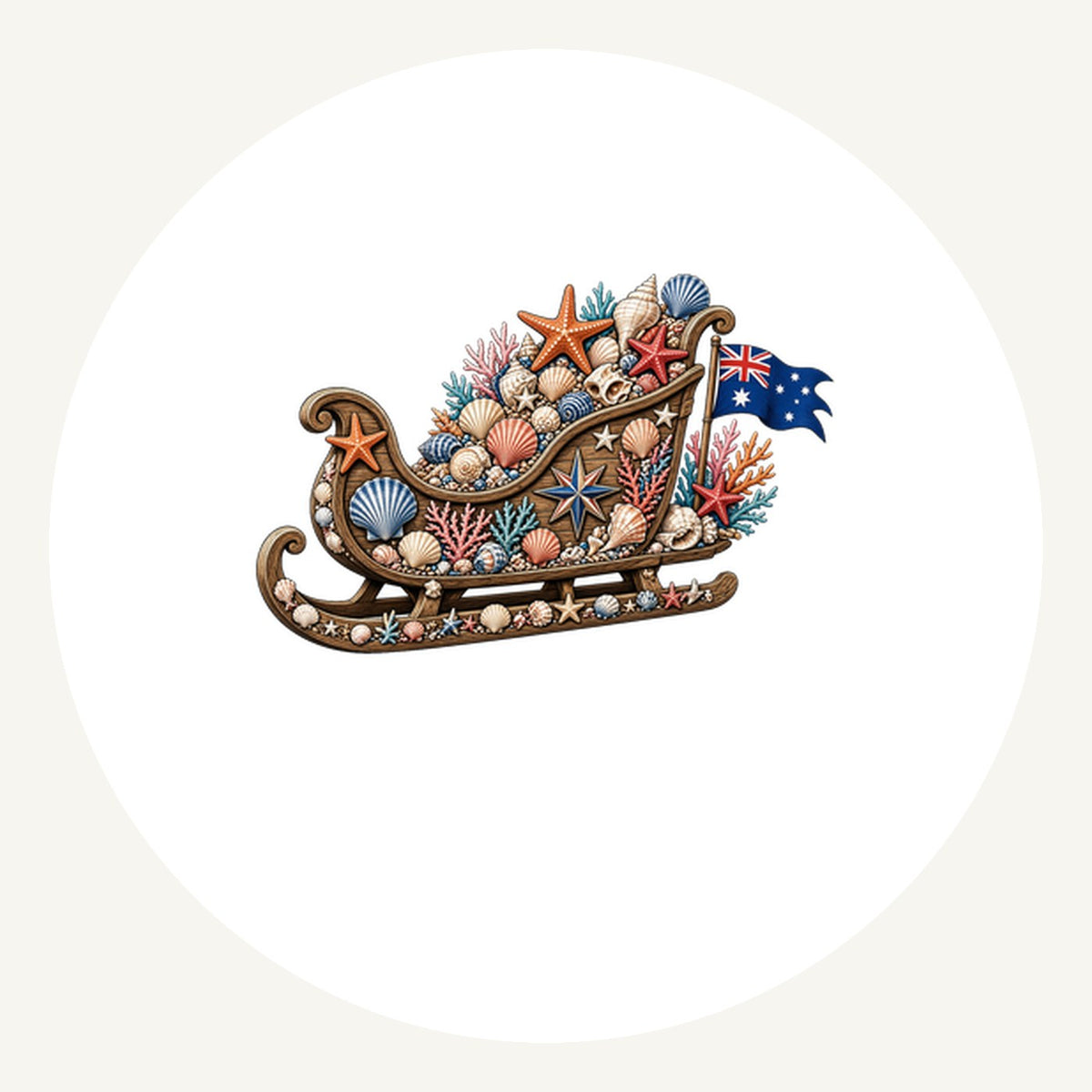 Aussie Seashell Christmas Sleigh Personalised Pewter Christmas Ornament