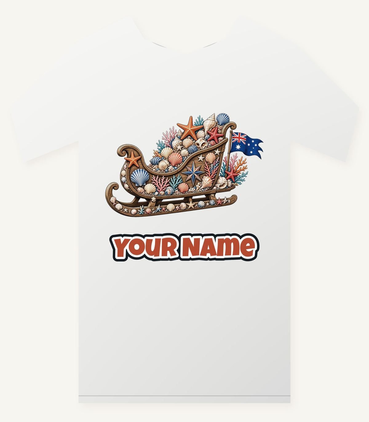 Aussie Seashell Christmas Sleigh Personalised Christmas T-Shirt and Hoodie